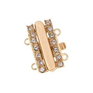 23 KT Gold Plated 2-Strand Box Clasp - Rectangular With Crystals - 15x10mm